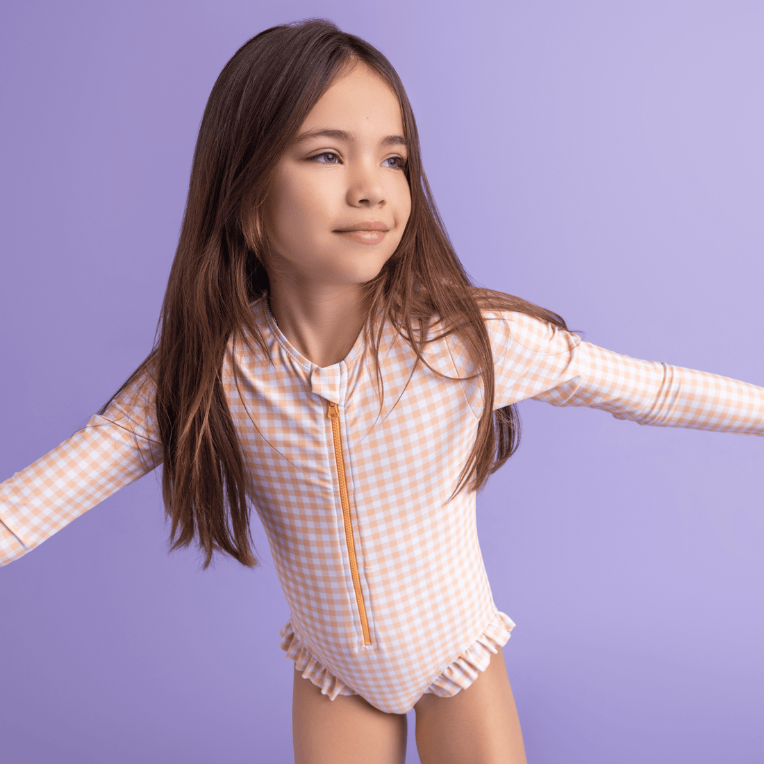 Costume intero bambina-con-mani-lunghe-arancio-apricot-1